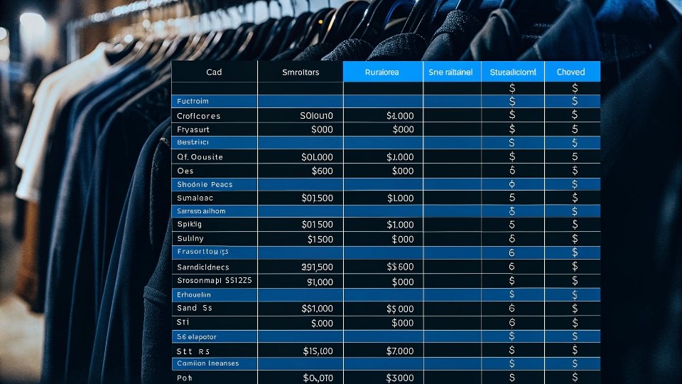 Budgeting for a New Clothing Line A spreadsheet or chart showing a budget breakdown for starting a clothing line.