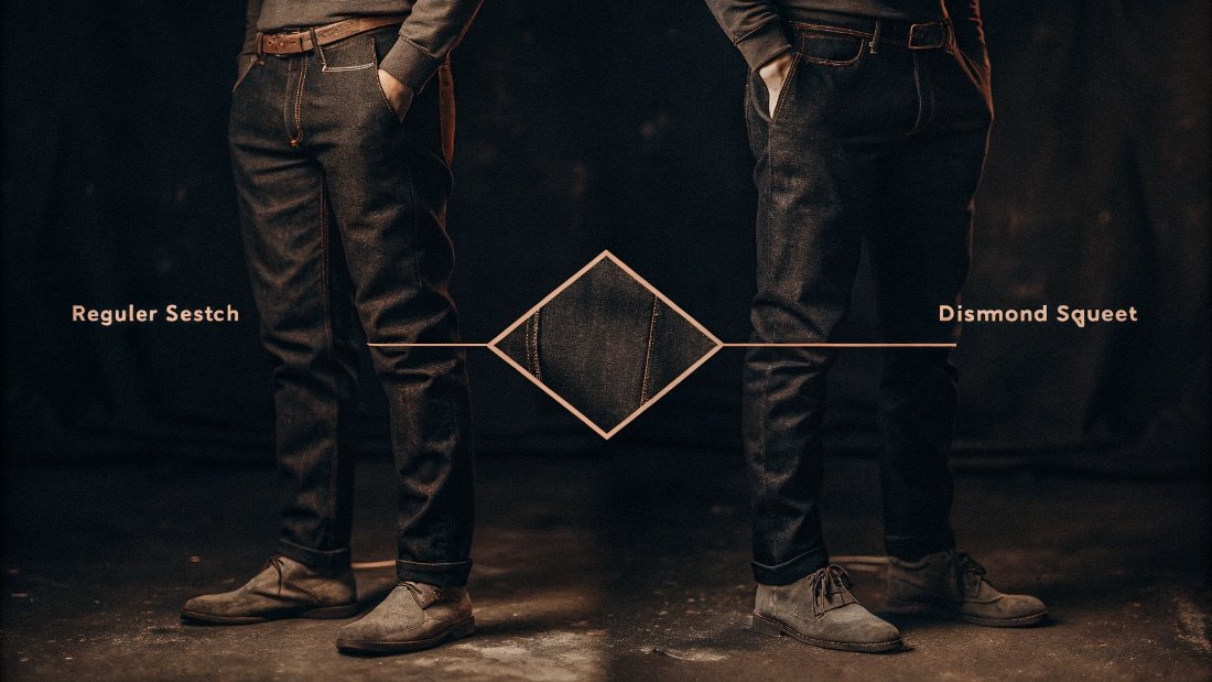 Gusseted Crotch for Jean Durability A diagram showing a regular jean crotch versus a jean with a diamond-shaped gusset sewn in for added room and durability.