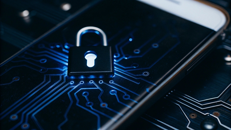 NFC Data Stream Security Measures A graphic showing a lock icon over an NFC chip with secure data streams flowing to a smartphone.