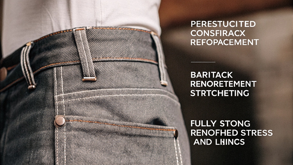 Durable Jeans Pocket Construction A close-up of a perfectly constructed jeans pocket showing bartack reinforcement and clean stitching