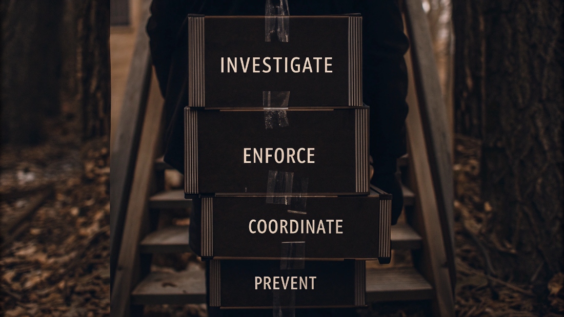 Process for Handling Counterfeit Claims A flowchart showing the steps to handle a counterfeit claim: Investigate, Enforce, Coordinate, Prevent.