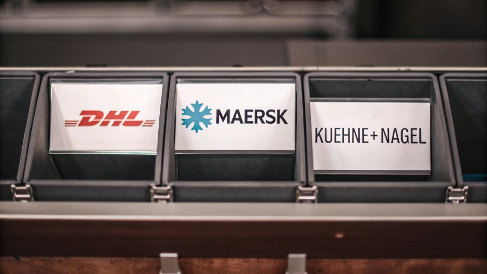 Freight Forwarder Partners for DDP Service A collage of logos from major freight forwarders like DHL, Maersk, and Kuehne + Nagel
