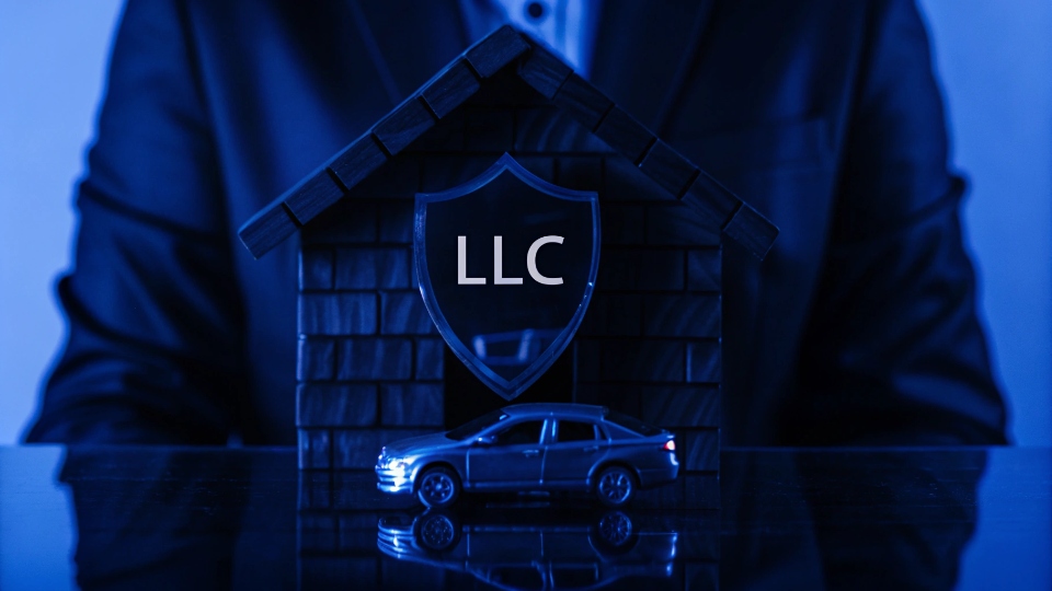 LLC Protection for Your Personal Assets A graphic showing a shield labeled "LLC" protecting a house and car from business-related arrows.
