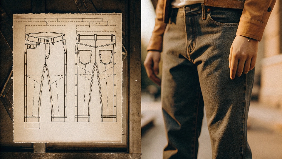 From Tech Pack to Physical Sample in 7 Days A side-by-side view of a detailed digital tech pack and the finished physical jean sample