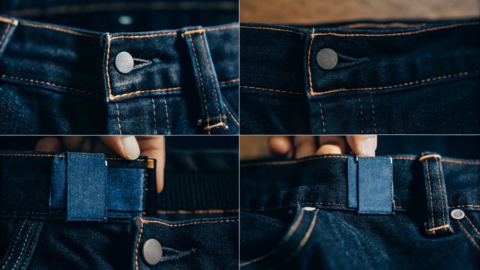 Embedding Tech Components in Jeans A diagram showing different placement options for a chip in a pair of jeans like the waistband, back pocket seam, and faux leather patch.