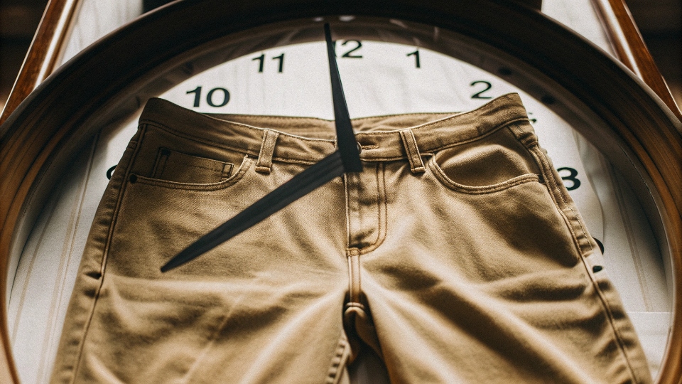 Expedited 7-Day Jean Sample Service A clock face superimposed over a pair of jeans, indicating a 7-day countdown
