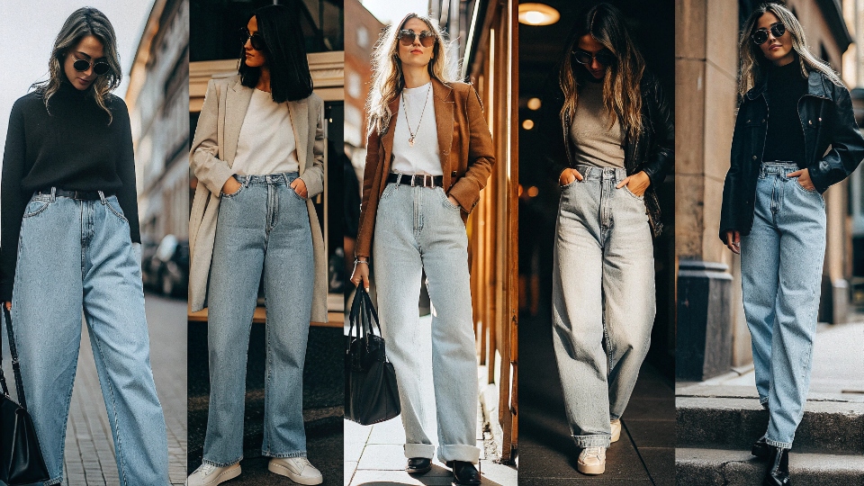 The Return of Baggy Jeans A collage showing 90s style icons and modern TikTok influencers all wearing baggy jeans.