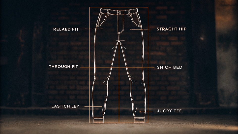 Anatomy of a Boyfriend Jean A detailed diagram illustrating the key fit points of a boyfriend jean: relaxed hip, slouchy thigh, and tapered ankle.