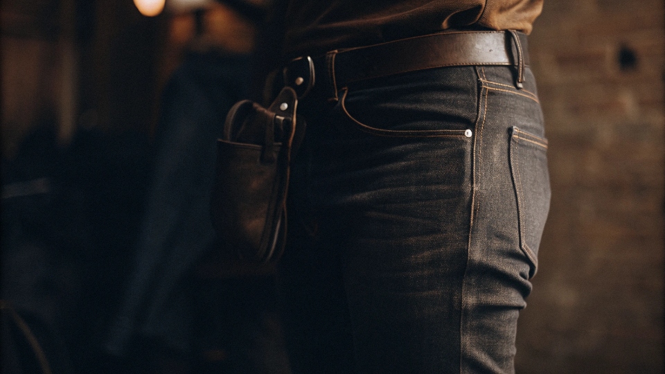 Signs of Skinny Jeans Being Too Small A clear photo showing a person wearing skinny jeans that are too tight, with visible horizontal pull lines across the thighs.