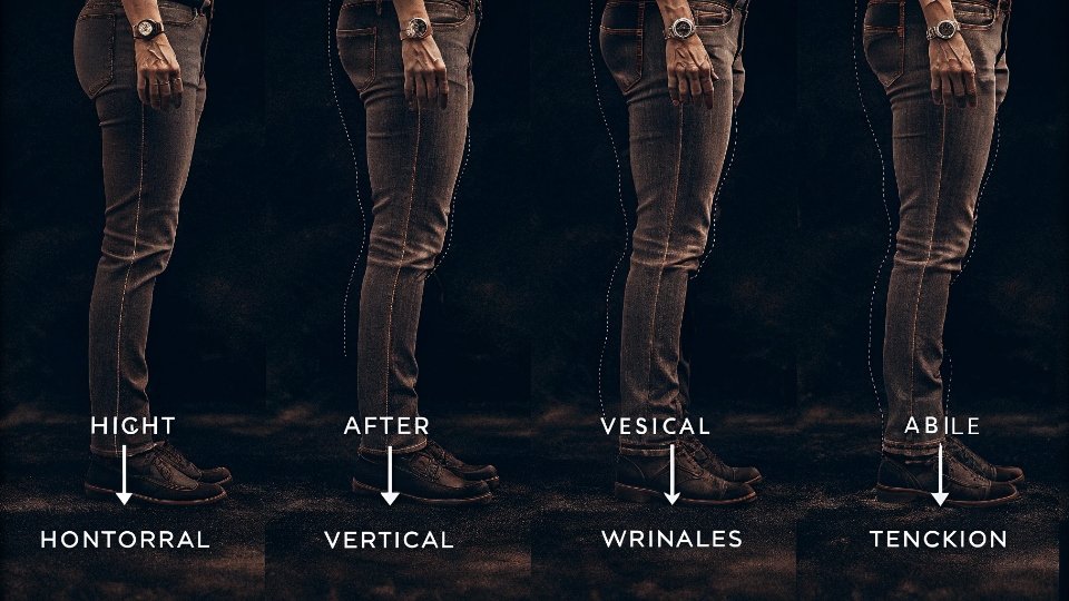 Types of Jean Wrinkles A diagram comparing the look of horizontal tension wrinkles to vertical stacking wrinkles on a pair of jeans.