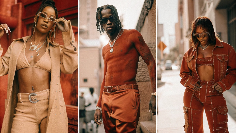 2000s Streetwear and Hip-Hop Fashion A collage of 2000s-era photos showing celebrities and fashion influencers wearing heavily embellished streetwear, including brands like Red Monkey Jeans.