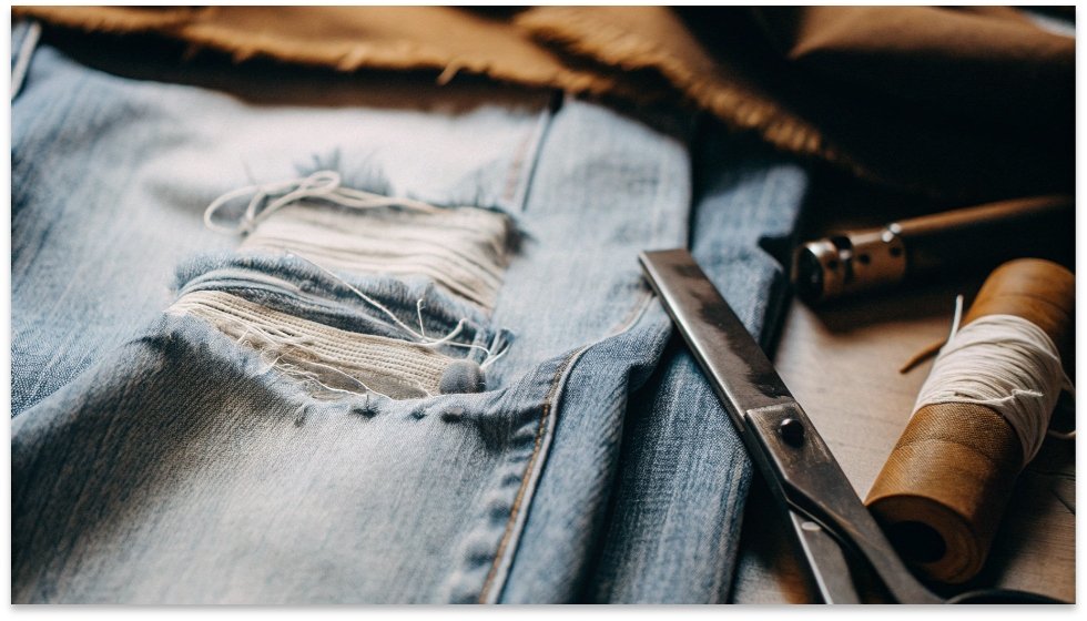 DIY Jean Ripping Tools A pair of jeans being carefully distressed with sandpaper and a craft knife.
