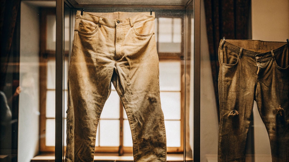 Historically Significant Vintage Levi's Jeans A museum-quality display of a pair of extremely old, preserved 19th-century Levi's jeans.