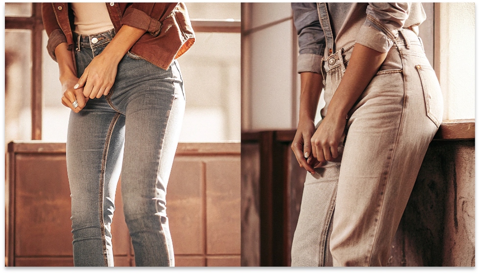 The Shift from Restriction to Comfort A side-by-side comparison of a person looking uncomfortable in tight skinny jeans versus looking relaxed in loose-fit denim.