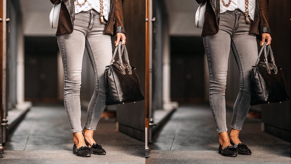 Styling Skinny Jeans for a Modern Look A fashion-forward individual confidently wearing well-fitted skinny jeans, styled in a modern way with contemporary shoes and accessories.