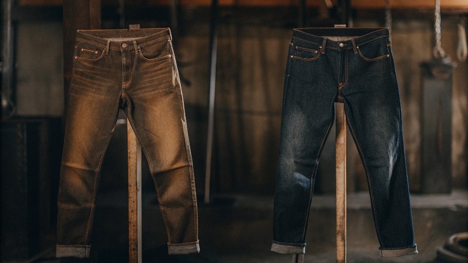 Durability Test: Expensive vs. Cheap Jeans After One Year A side-by-side comparison of two jeans after one year: the expensive pair is perfectly faded, while the cheap pair is pilled, torn, and has lost its shape.