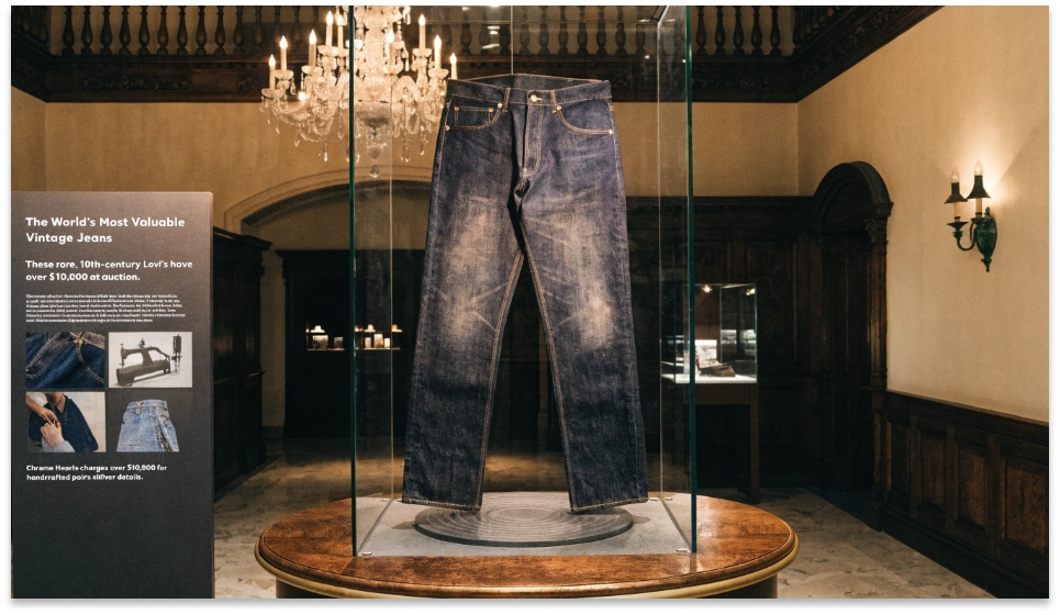The World's Most Valuable Vintage Jeans A rare pair of vintage Levi's from the 1800s displayed as a historical artifact.