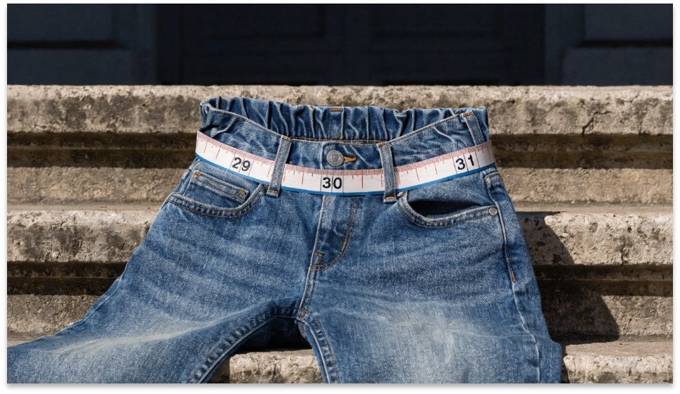 Actual Measurement of Size 28 Jeans A pair of women's size 28 jeans with a tape measure showing the waistband is larger than 28 inches.
