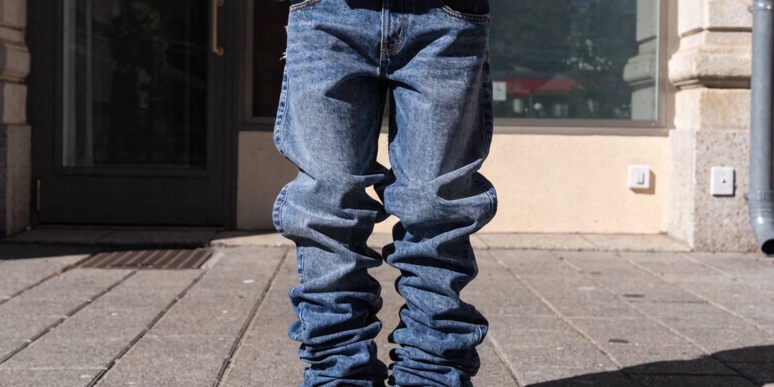 A twisted side seam on a pair of jeans after many washes, showing the effect of leg twist.