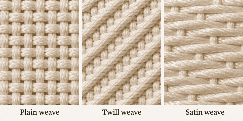 Different fabric weave patterns A collage of different weave patterns: plain, twill, satin.